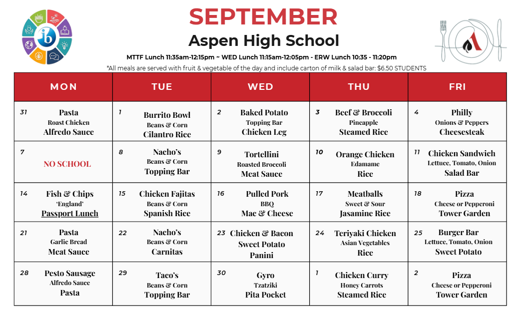 AHS Lunch Menu